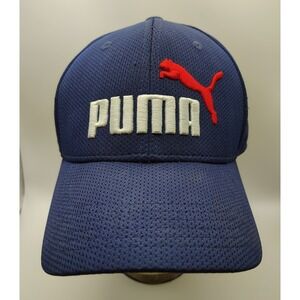 Puma Mens Navy Blue Mesh Stretch Fit Baseball Hat Embroidered Logo Size L/XL